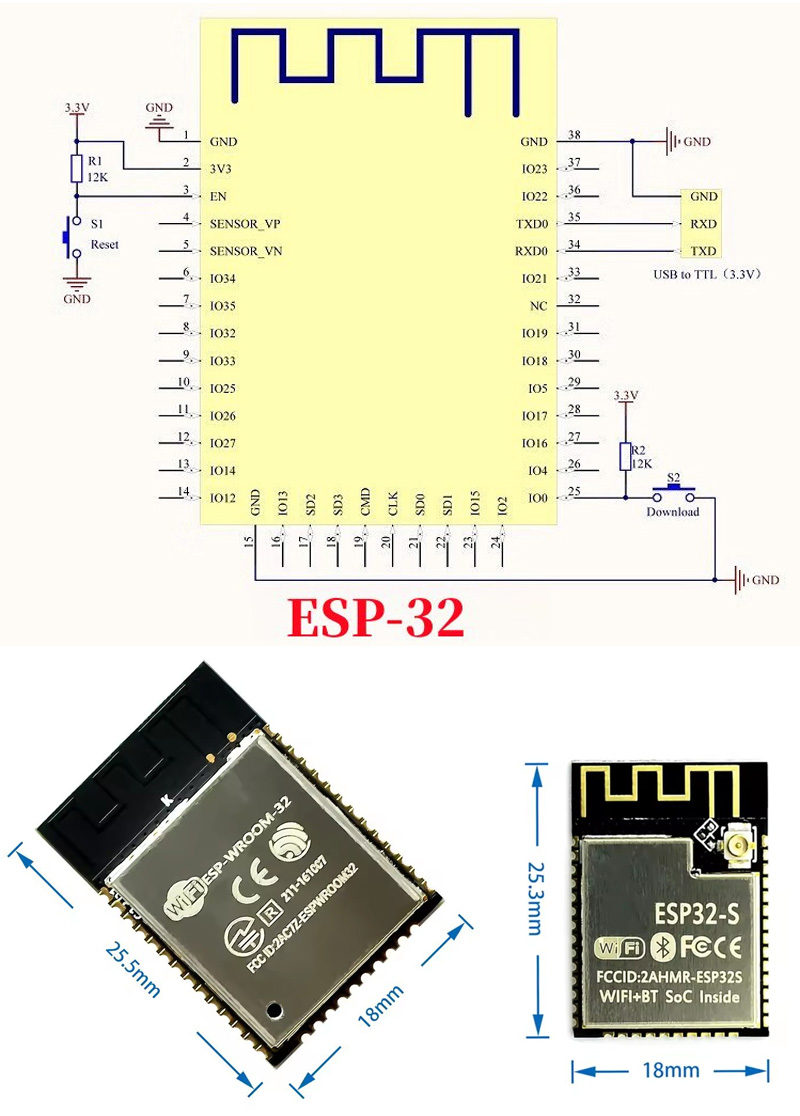 ESP32 ESP-32S ESP-12E ESP-12F  - огляд і ціна Esp32 Wifi Bluetooth Module