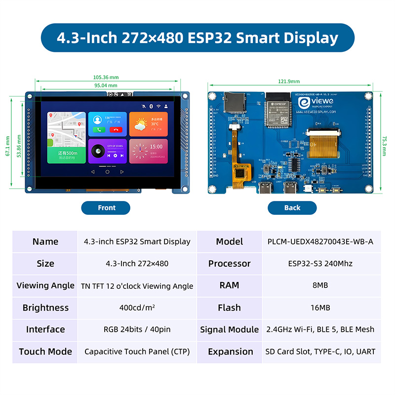 ESP32 S3 4.3 Inch 480*272 Capa - огляд і ціна Esp32 P4